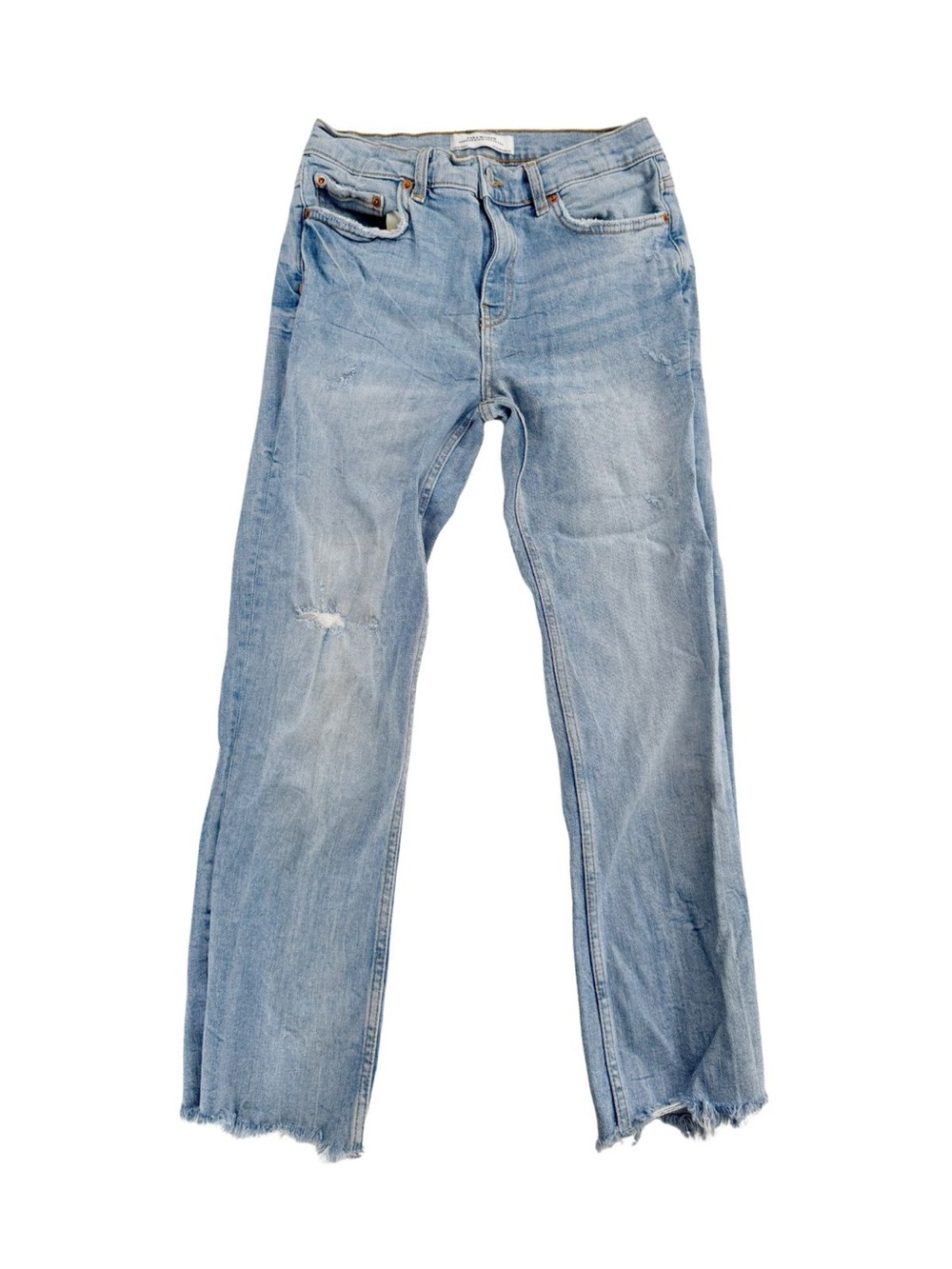 Zara Light Wash Straight Mid Rise Leg Jeans W/Raw Hems